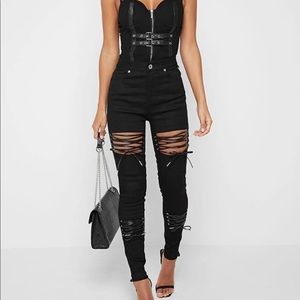 Maniere De Voir Women’s Black Laced-Up Skinny Jeans